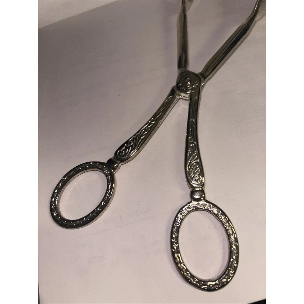 EP ZINC Ornate Vintage Silver Plated Scissor Style Pastry Salad Tongs Italy 8.5